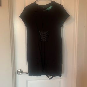 Black distressed mini dress